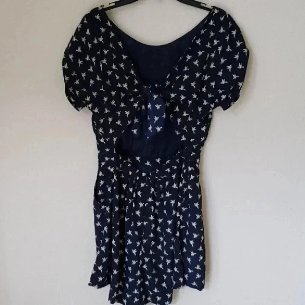 Aijek Bird Print Open Back Romper